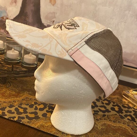 AST Dew Tour Vintage Trucker Hat Pink Floral Pattern Distressed Bill Adjustable - Picture 8 of 10